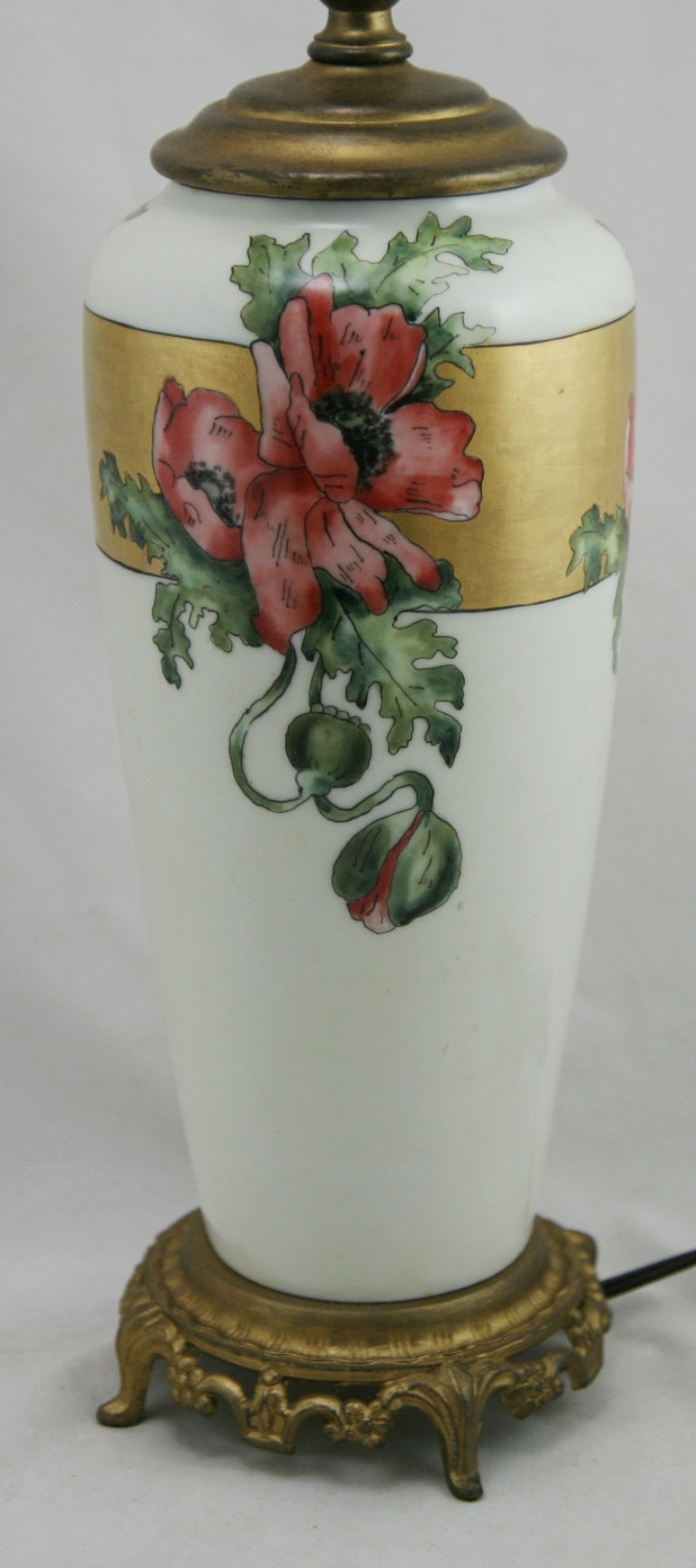 Thumbnail: China-Painted Original Lamp in Arts &Crafts/Art Deco Poppies Decoration