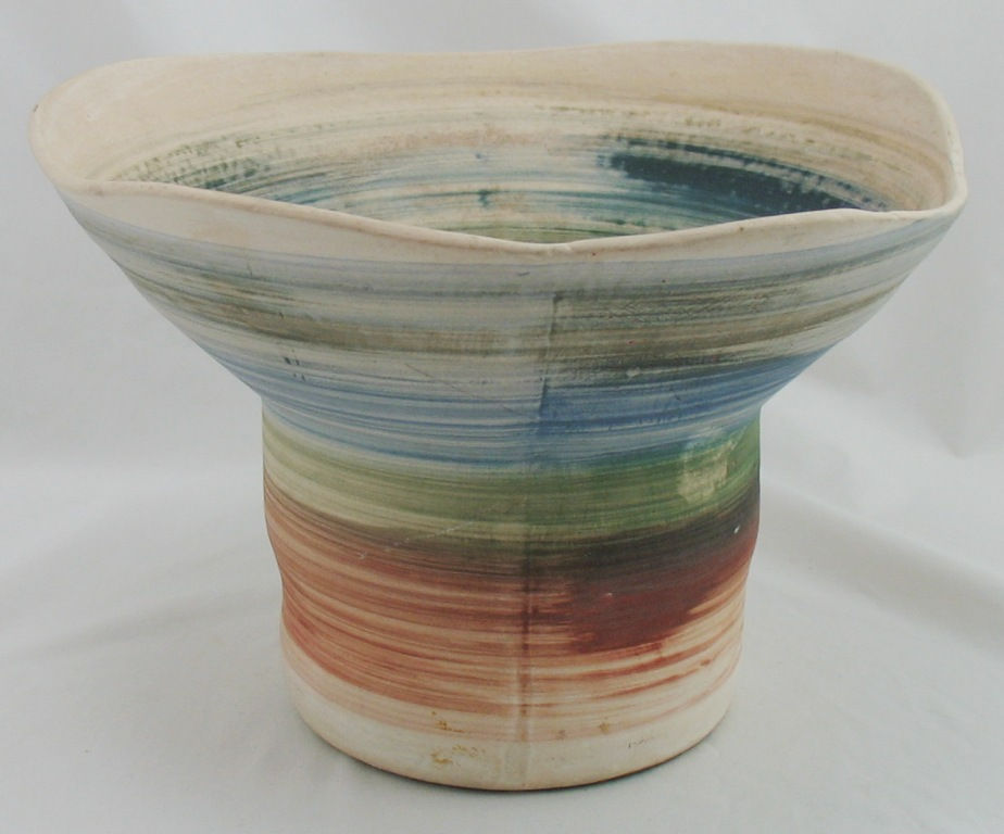Thumbnail: Royal Haeger Mid- Century Modern 'Brushed Ware' Bisque Hat Vase c1960s-70s