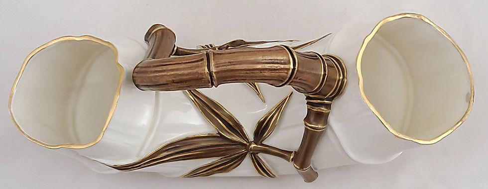 Thumbnail: Royal Worcester Blush Ivory/Gilt Bamboo Vase with Twig Handle d1885