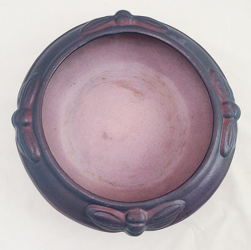Thumbnail: Van Briggle Arts & Crafts Bowl with Dragonflies In Mulberry/Blue Glazes