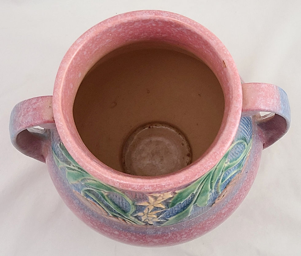 Thumbnail: Roseville Baneda Vase In Pink Mottled & Frosted Glazes 596-9 Factory Orig Cond
