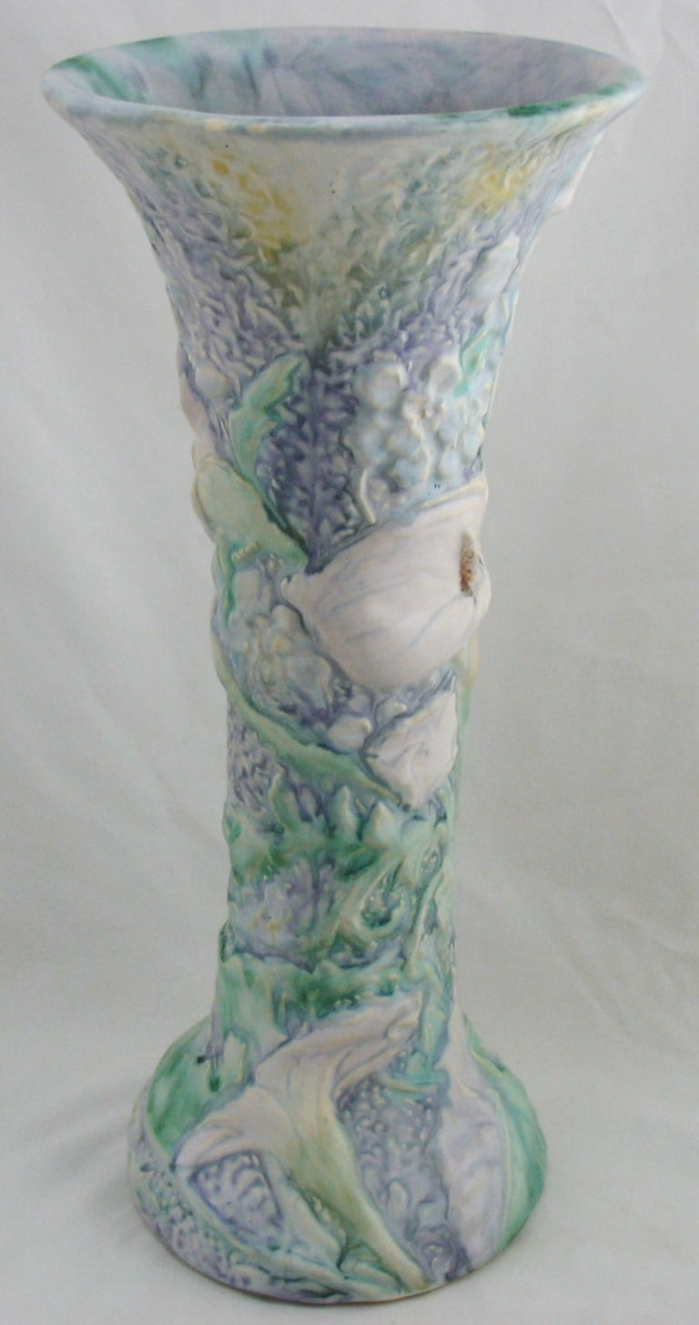 Thumbnail: Weller Silvertone Floor Vase with Calla Lilies by Dorothy England Awesome Color