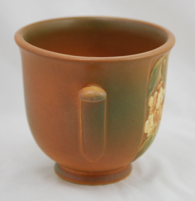 Thumbnail: Weller Velva Arts & Crafts Vase In Rust/Green Glaze with Sweet Blossoms