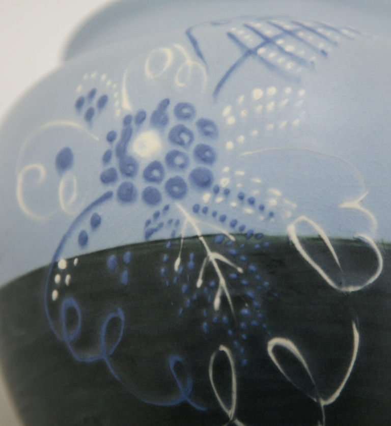 Thumbnail: Weller Raceme Ball Vase By Hester Pillsbury In Blue/Black Mat Glazes