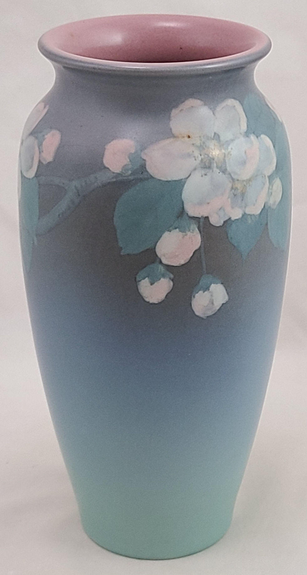 Thumbnail: Rookwood Decorated Mat Vase d1926 by Ed Diers with Apple Blossoms Original Cond.