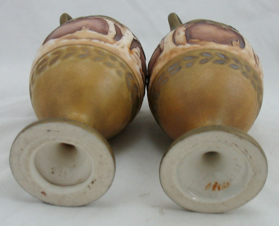 Thumbnail: Jugendstil Austrian Art Nouveau Matching Porcelain Landscape Vases Crown Mark