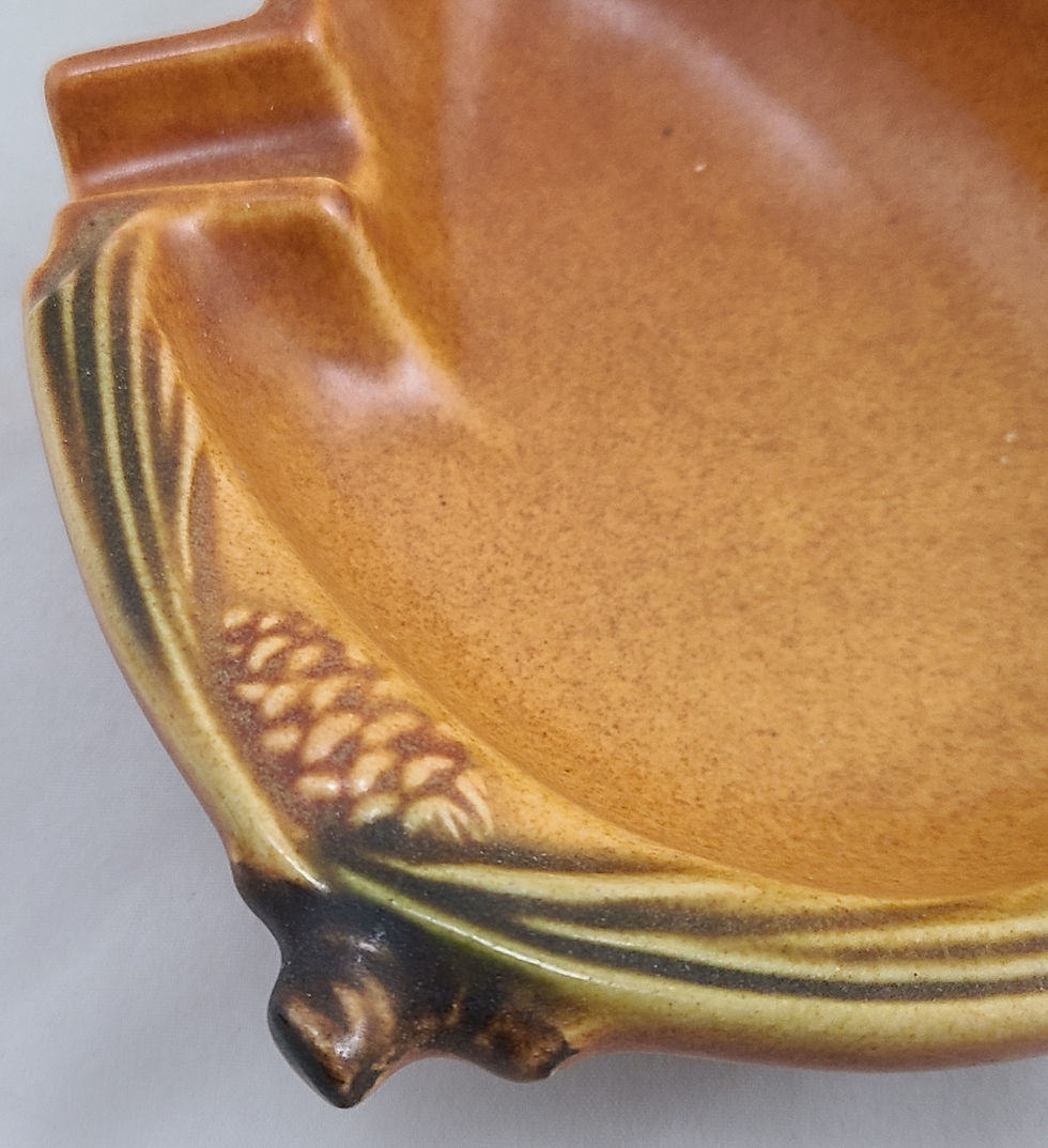 Thumbnail: Roseville Pinecone Ashtray in Rich Golden Amber/Brown Glazes Shape 499 Orig Cond