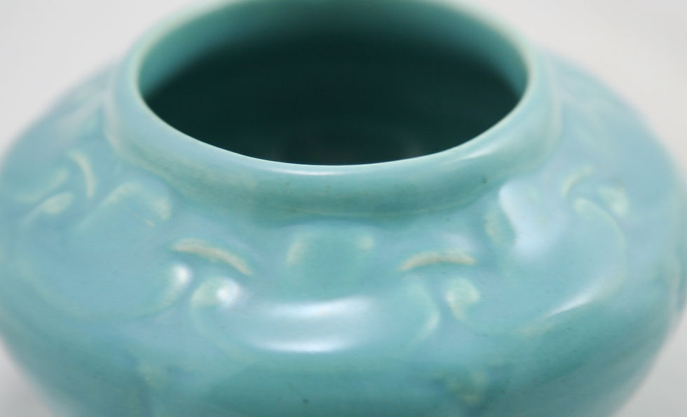 Thumbnail: Royal Haeger Early 1940s Rose Bowl with Morning Glory/Ivy Leaves Turquoise Glaze
