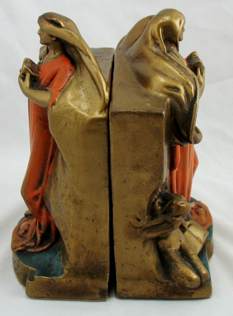 Thumbnail: Galvano Bronze Co. 'Knowledge' Full Polychrome Bookends, Bronze-Jacketed d1926