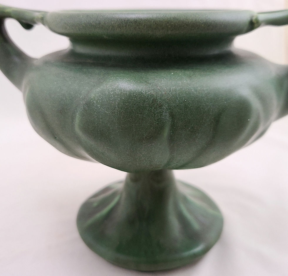 Thumbnail: Hampshire Arts & Crafts Pedestaled Chalice with Handles In Matte Green Glaze #35