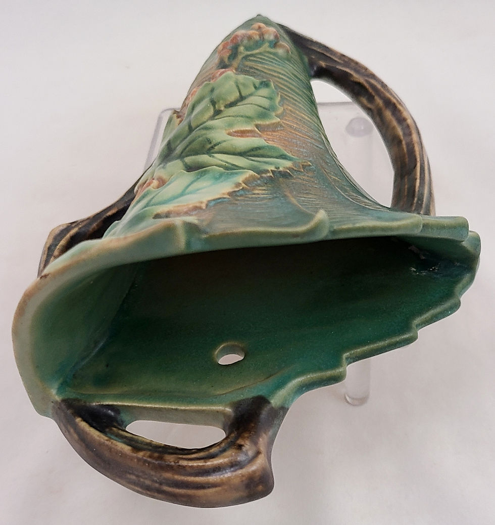 Thumbnail: ON HOLD Roseville Bushberry Wallpocket #1291-8 Rich Green Glaze Orange Berries
