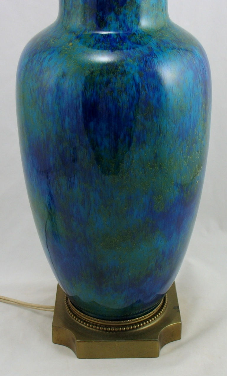 Thumbnail: Sèvres Art Deco Lamp Turquoise/Green Flambe Glaze Designed by Paul Millet