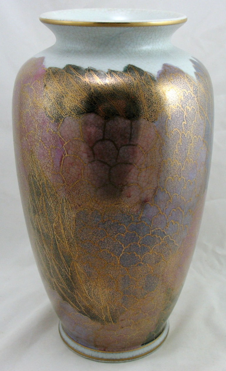 Thumbnail: Art Deco Lustre Lamp Base/Vase with Trees/Blossoms in Rose/Lavender/Blue/Gold