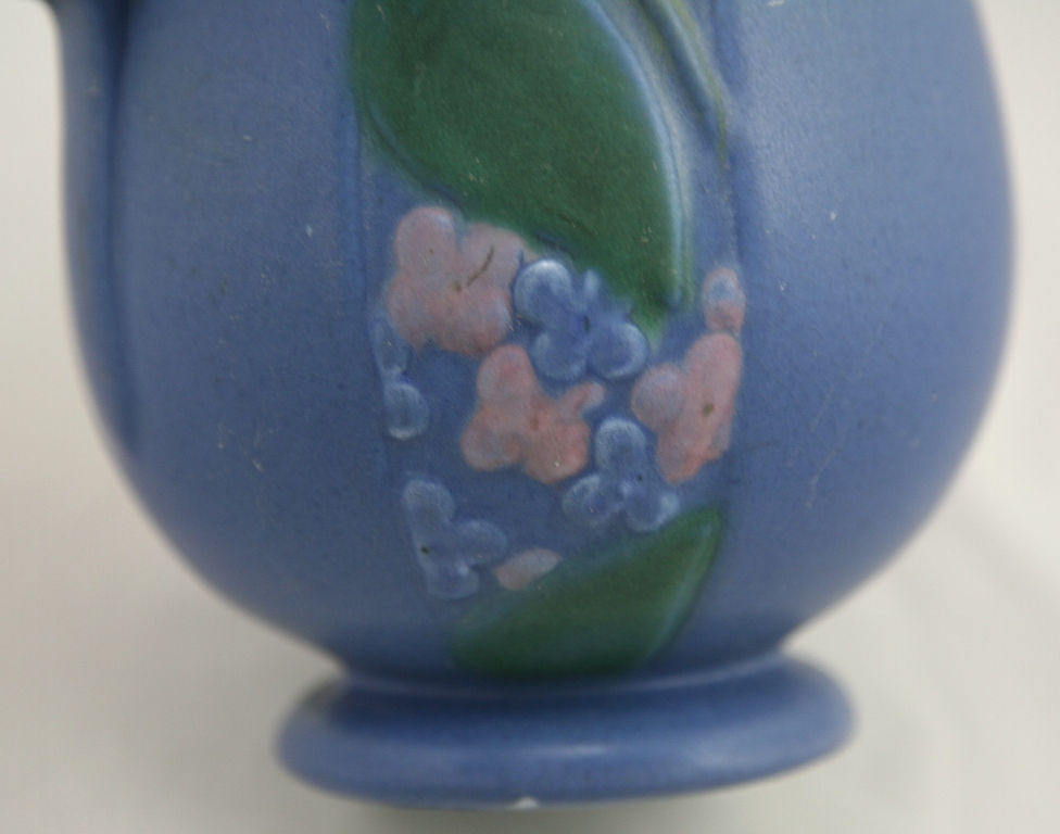 Thumbnail: Weller Velva Arts & Crafts Vase In Vivid Blue Glaze with Sweet Blossoms