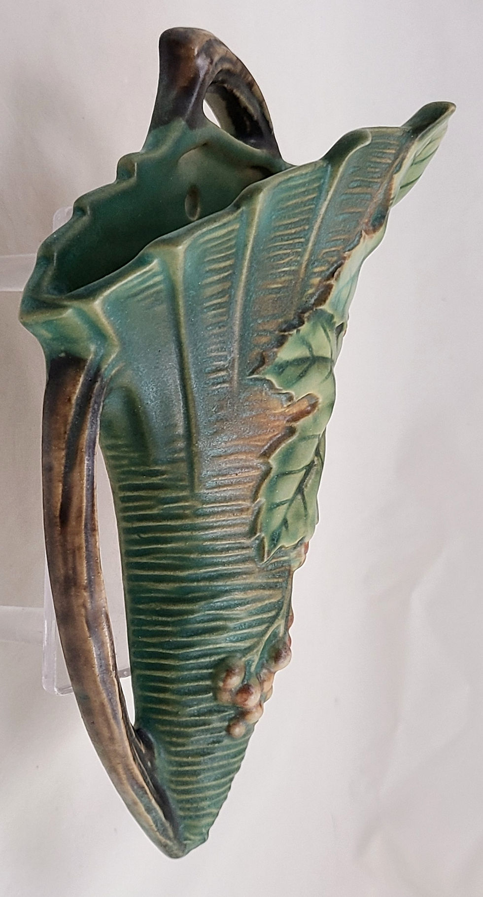 Thumbnail: ON HOLD Roseville Bushberry Wallpocket #1291-8 Rich Green Glaze Orange Berries
