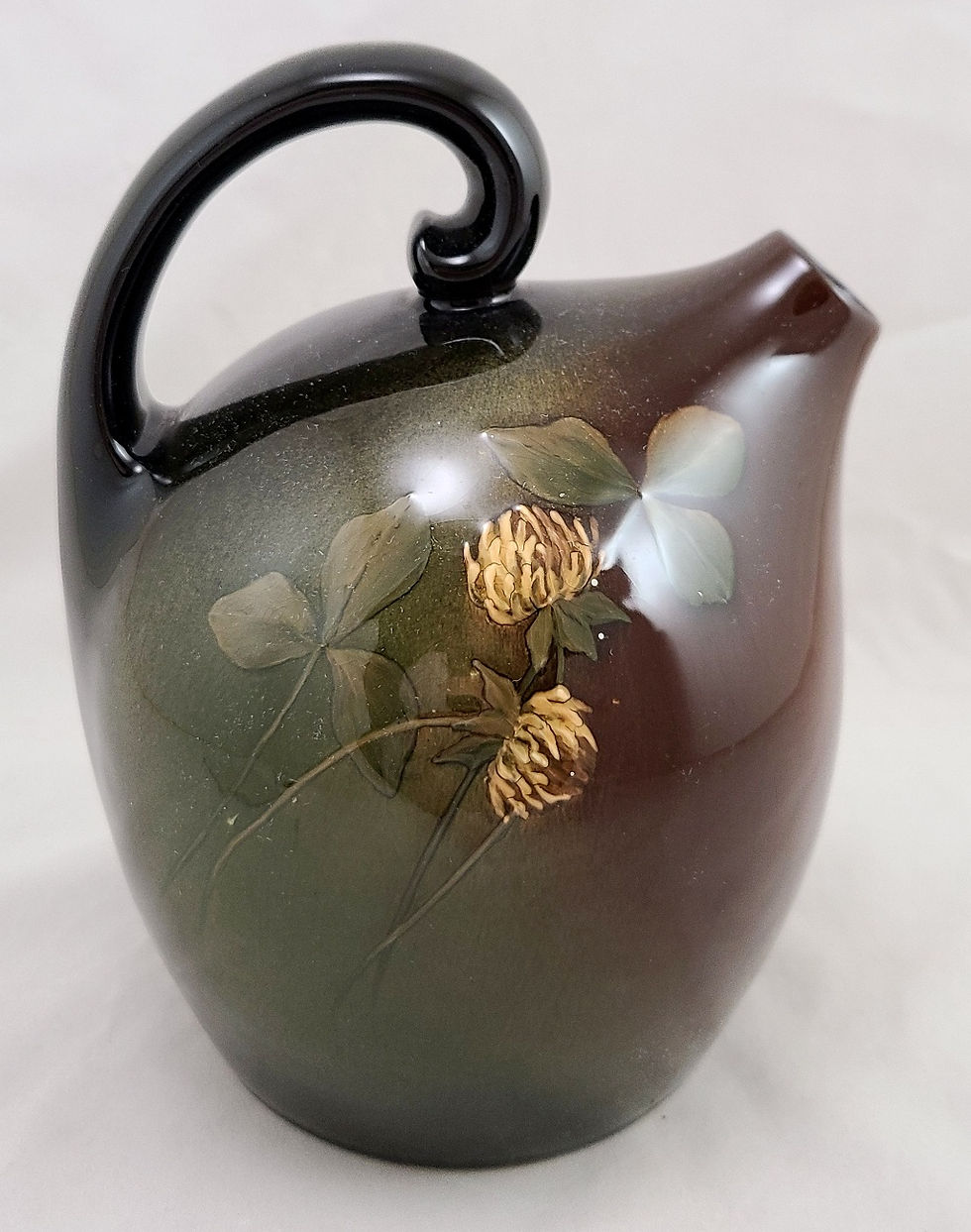 Owens Utopian Standard Glaze Lightweight Jug by Helen Smith Clovers and Leaves