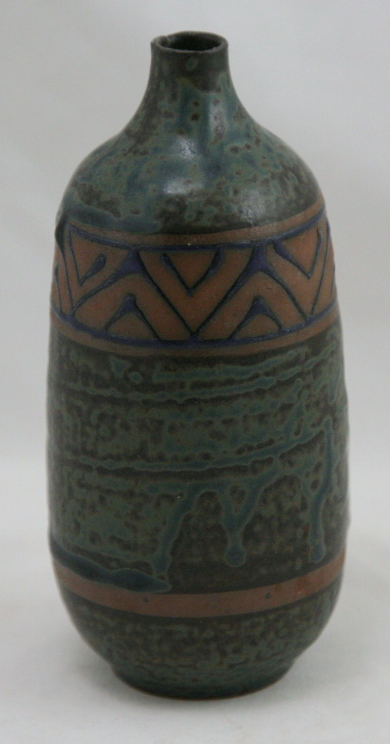 Thumbnail: Mid-Century Modern Japanese Decorated Vase Broad Black ZigZag Band