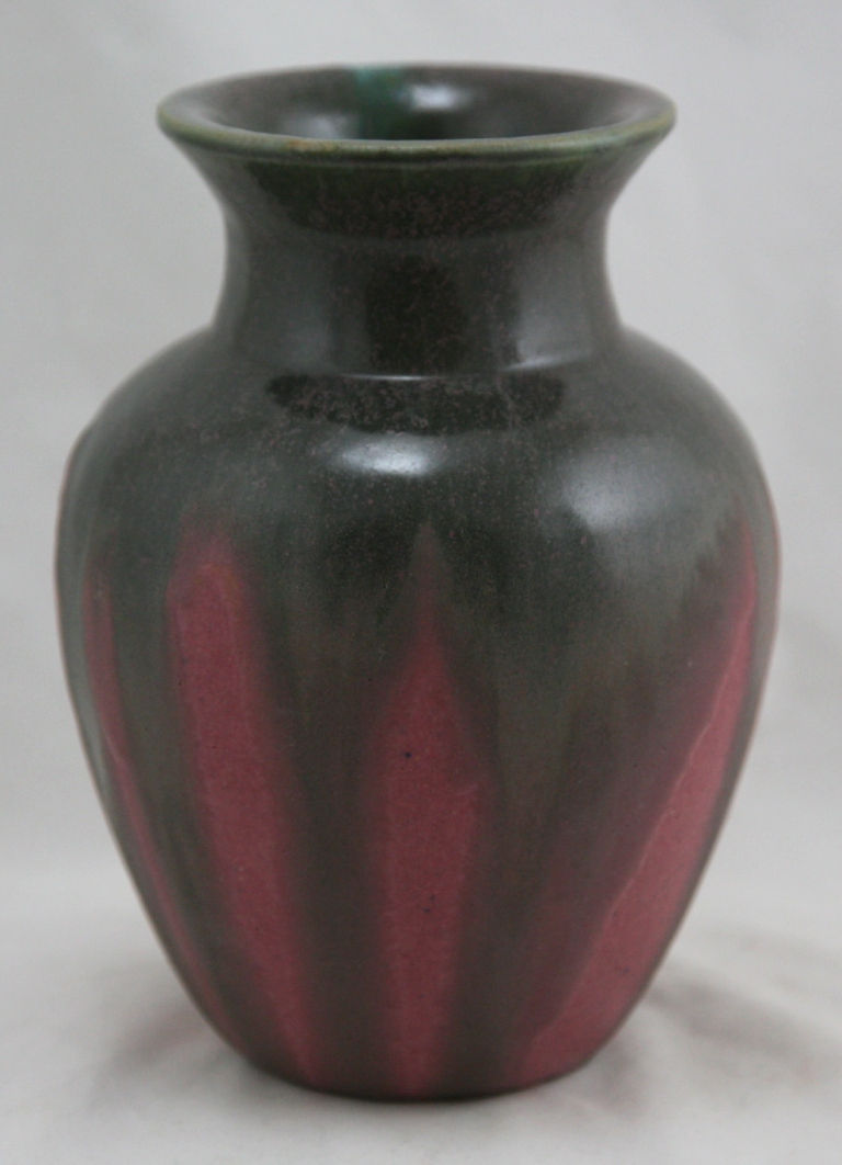 Thumbnail: Fulper Classic Vase No.537 Green Over Rose Flambe/Mat Glazes Original Condition