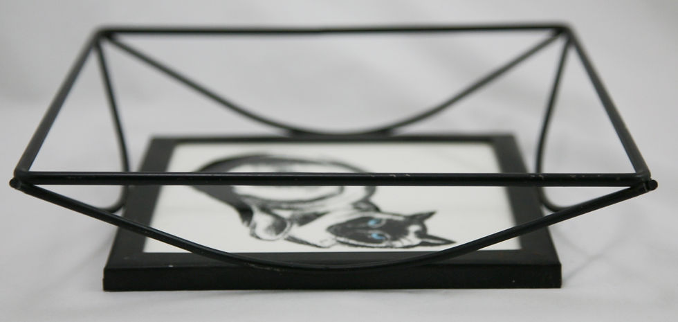 Thumbnail: Mid-Century Modern Soriano Ceramics Siamese Cat Tile in Black Metal Frame