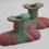 Thumbnail: Muncie Pottery Arts & Crafts Candlestick Set In Drippy Green Over Rose Glazes