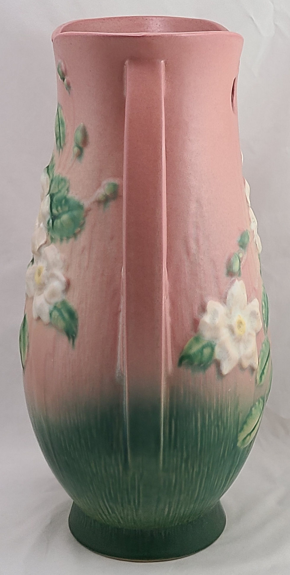 Thumbnail: Roseville White Rose Floor Vase 992-15 In Stunning Pink Blush Glazes