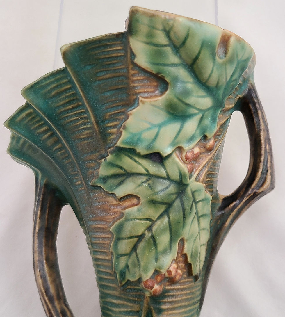 Thumbnail: ON HOLD Roseville Bushberry Wallpocket #1291-8 Rich Green Glaze Orange Berries