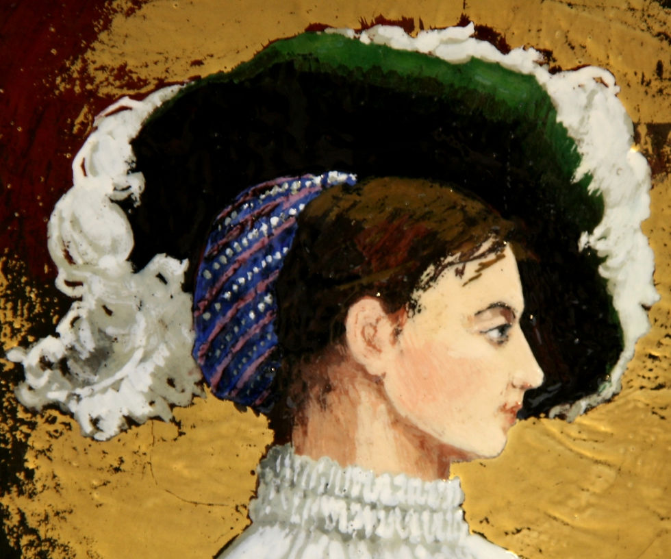 Thumbnail: French Faience Pottery 10" Portrait Pillow Vase by E. Landry c1880s