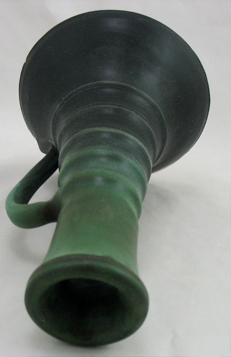 Thumbnail: Weller Early Matte Green Ribbed Candlestem/Chamberstick Original Condition c1905