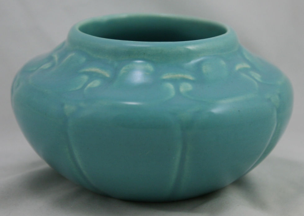 Thumbnail: Royal Haeger Early 1940s Rose Bowl with Morning Glory/Ivy Leaves Turquoise Glaze