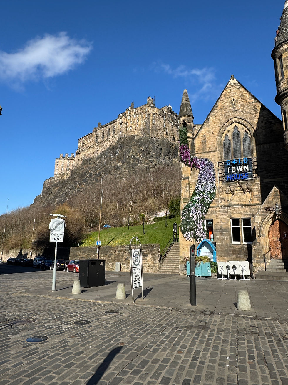 View of Edinburgh castle from Grassmarket area.