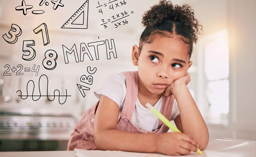 Young girl doing math and looking bored