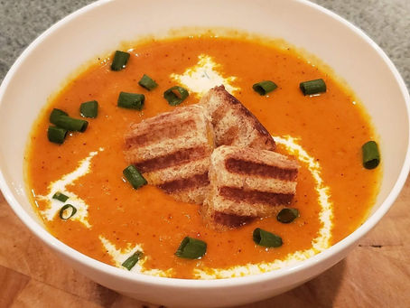 Roasted Tomato Soup with Grilled Cheese Croutons