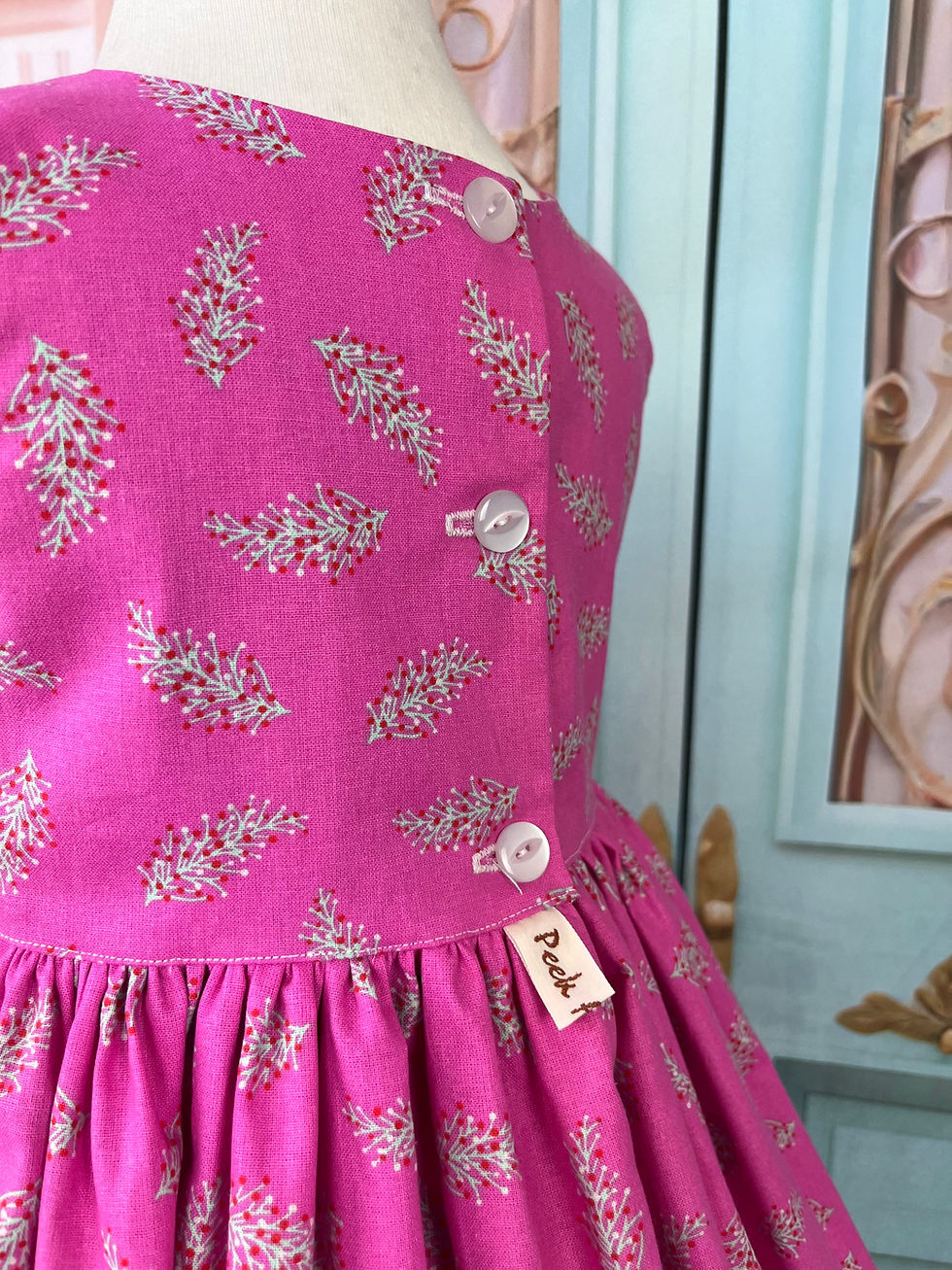 Thumbnail: Christmas Holly Kensington Dress Handmade Peek A Boo Collection 