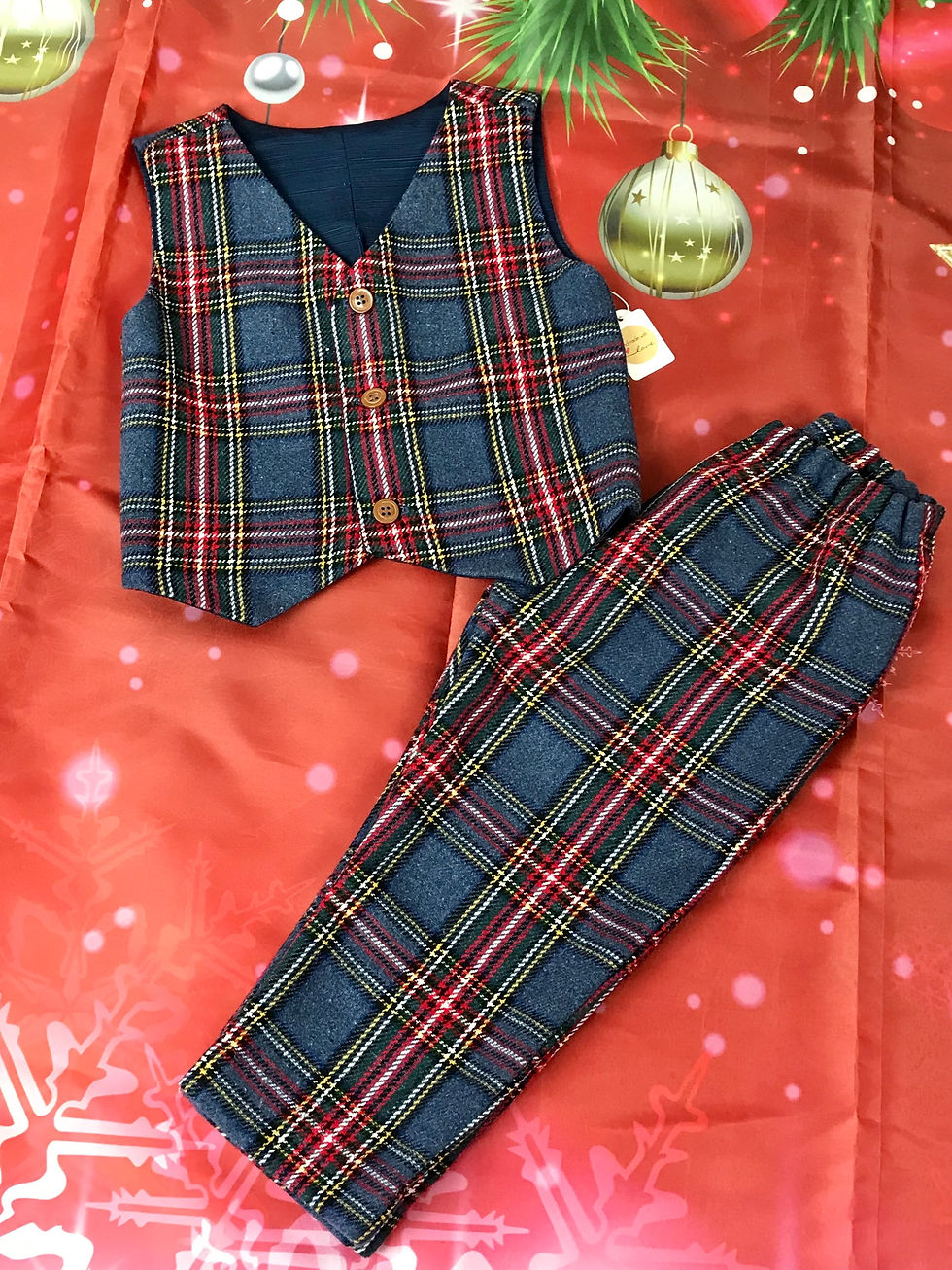 Thumbnail: Boys Tartan Trousers & Waistcoat  Set