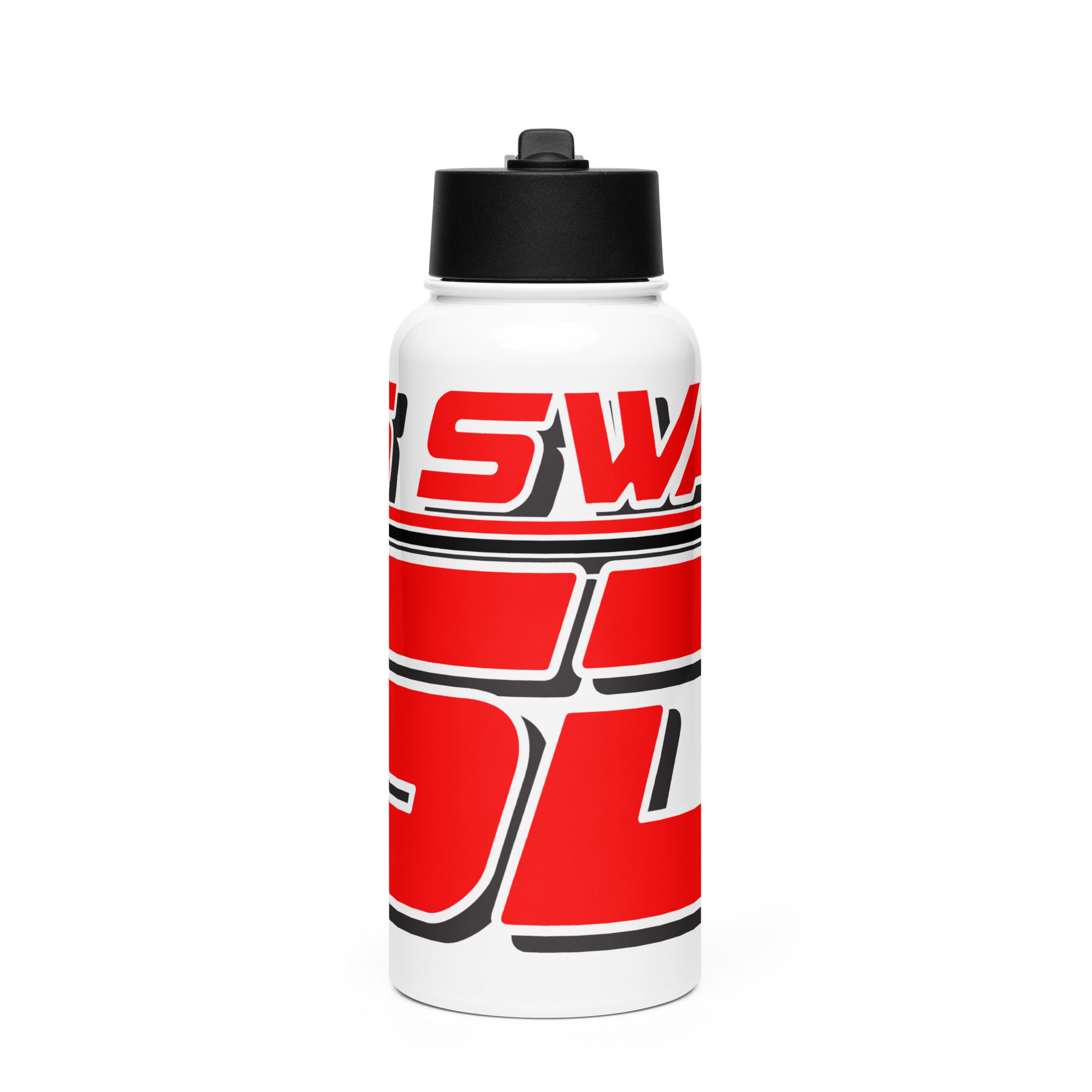 LS Swap SD Red Logo Stainless steel water bottle with a straw lid