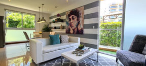 Striped wall and artwork