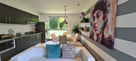 Striped wall and artwork