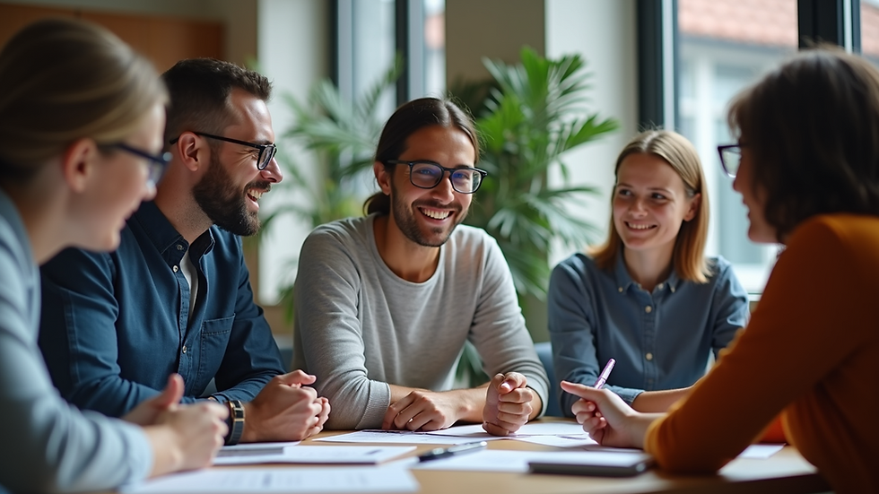 Close-up view of a group of educators discussing programming education