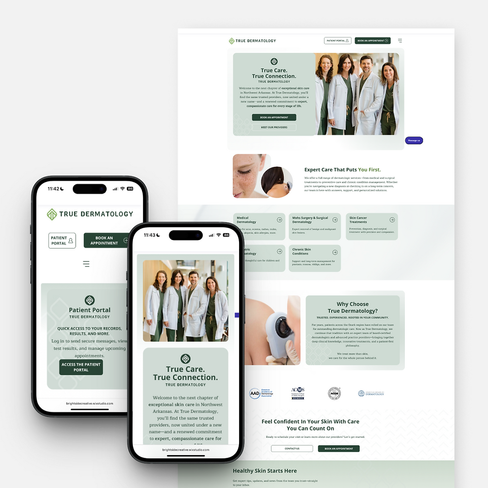 Brand identity and responsive website design for True Dermatology, a Northwest Arkansas skincare practice, by Brightside