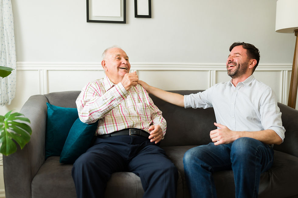 Adult caregiver and in-home patient enjoying each other's company