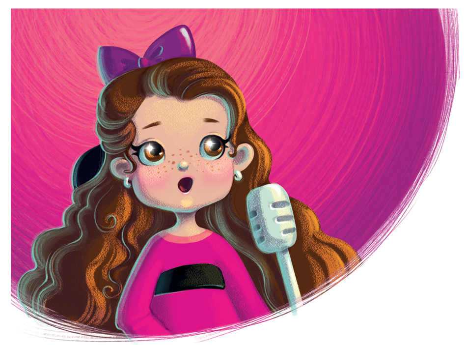 Book illustration with O and microphone