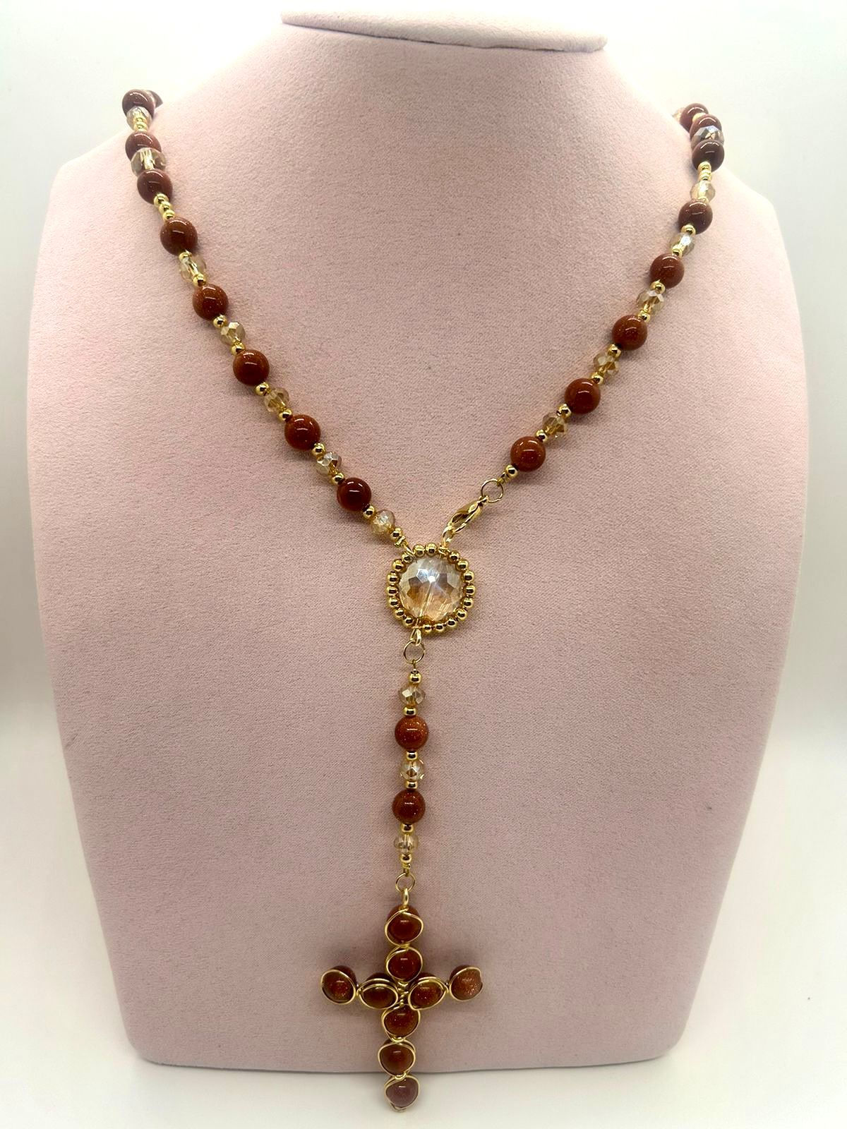 Collar de Rosario de ágata café