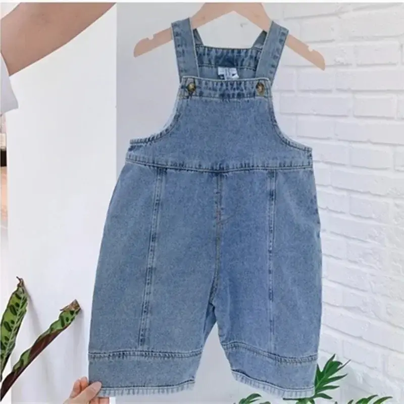 Thumbnail: Kids Wide-Leg Denim Overalls Jumpsuit – Light Wash, Relaxed Fit (Unisex)