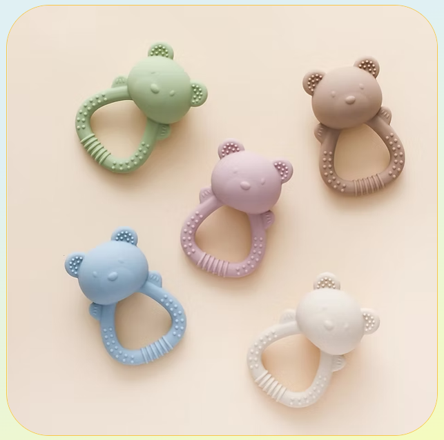Silicone Bear Teether Rattle – Baby Ring “Hand Bell” Chew Toy (0–12M)