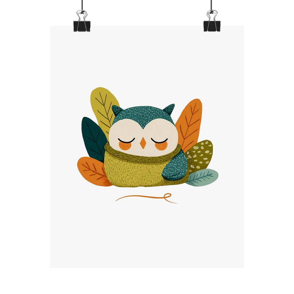 Thumbnail: Sleepy Owl Nursery Poster — Cute Woodland Animal Wall Art (Matte Vertical)