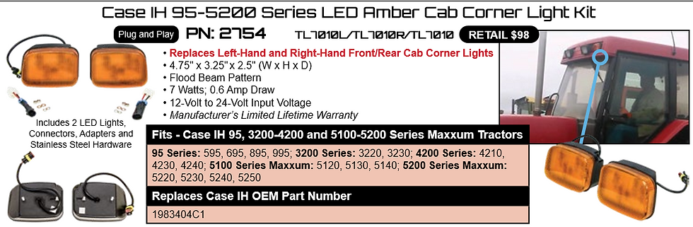 Thumbnail: Case IH 95-5200 Series LED Amber Cab Corner Light Kit