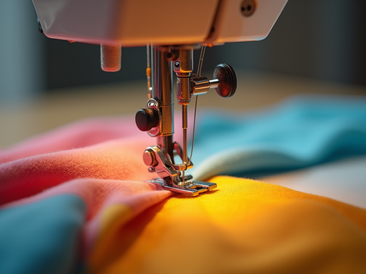 sewing machine on colorful fabric
