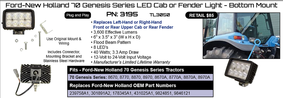 Thumbnail: Komatsu, Versatile, New Holland Upper Cab or Boom Work Light