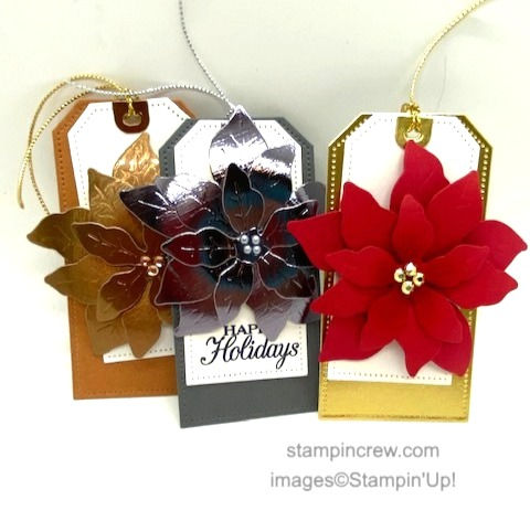 Three Gorgeous Poinsettia Tags