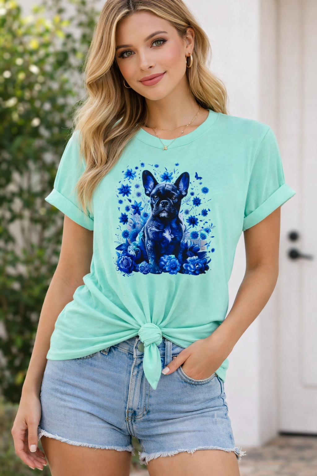 Ženska majica Blue Bulldog – 100% bombaž | Prisrčen motiv kužka